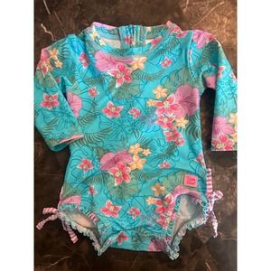 Ruffle Butts Girls One-Piece Zip Up Long Sleeve Swimsuit Rash Guard Size 6-12 M